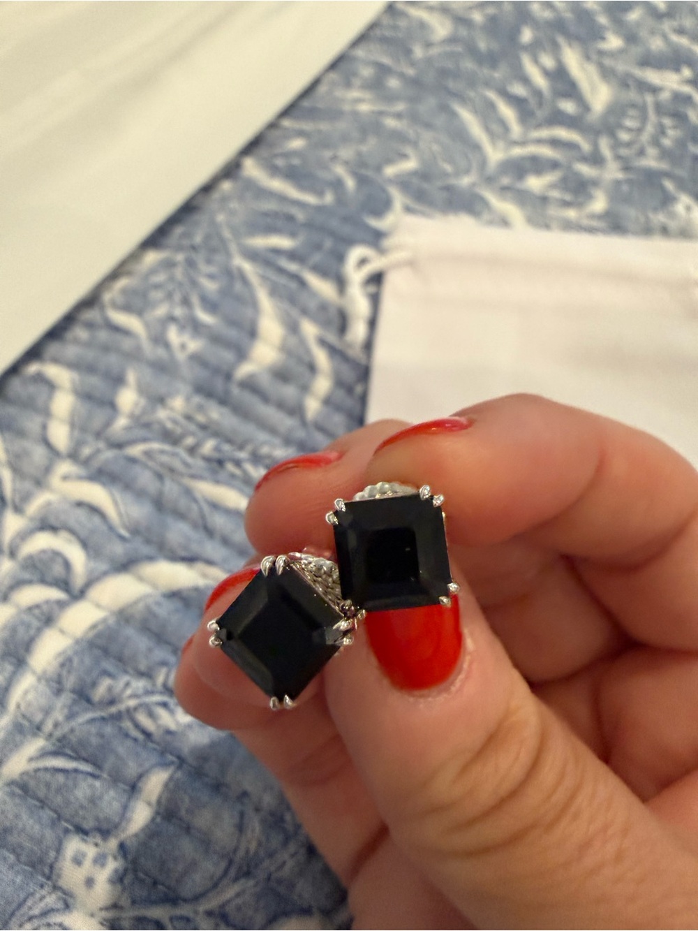 JAI Sterling Silver Asscher Cut Gemstone Ring and Earring Set - Picture 4 of 9